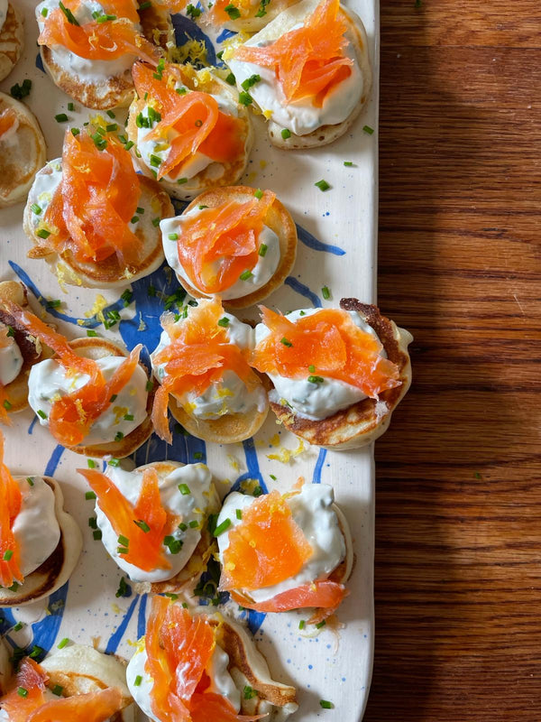 Recipe: Smoked Trout (or Mackerel) Blinis with Lemon Chive Sour Cream - The House Upstairs