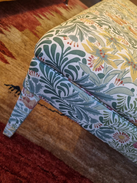 RETURNED PRODUCT An XL Ottoman with upholstered legs in Morris and Co