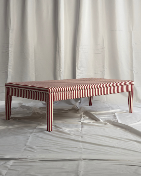 Honey ottoman in Sanderson  Pinetum Stripe Red
