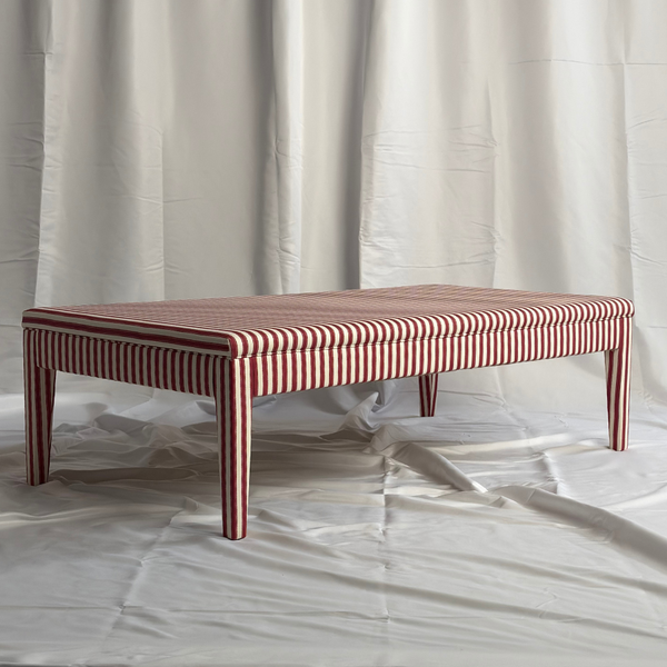 Honey ottoman in Sanderson  Pinetum Stripe Red