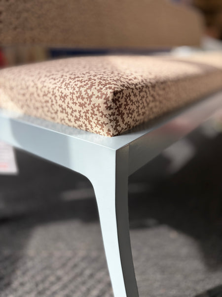 180cm Daphine Banquette bench in Sibyl Colefax seaweed in brown and farrow & ball parma gray