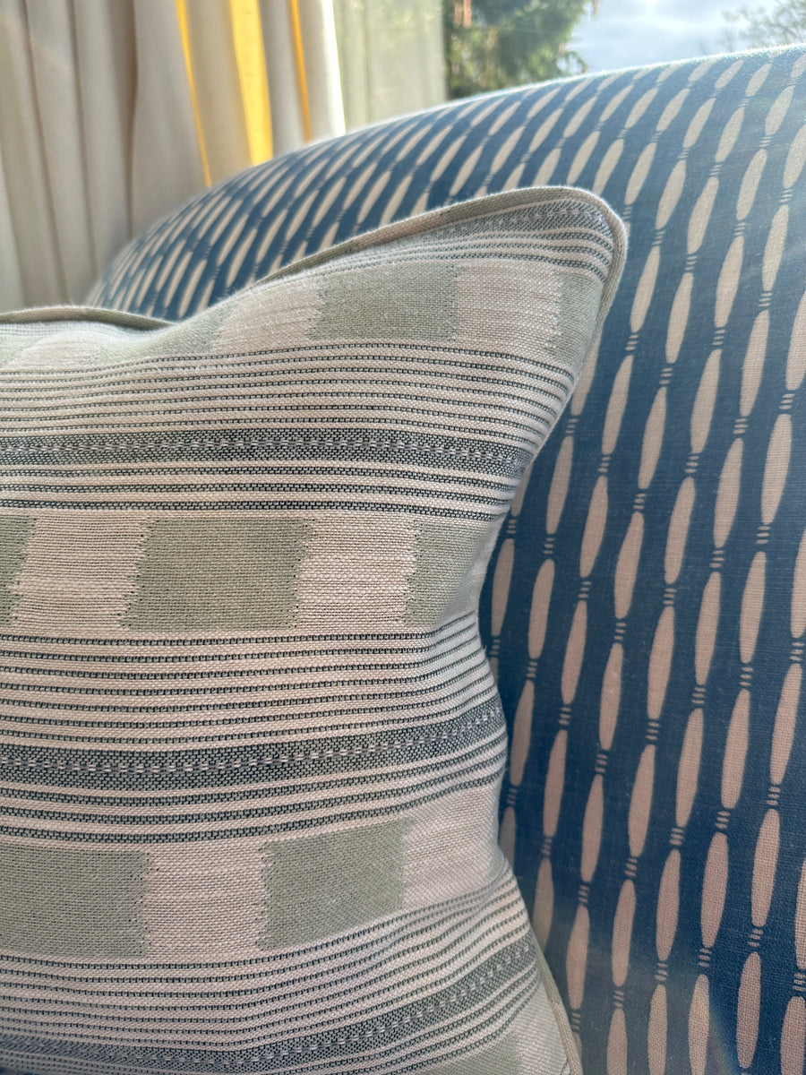 Lost and found pale blue square cushion