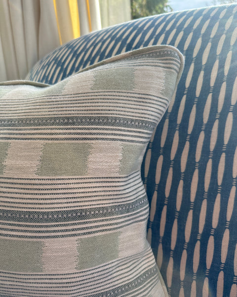 Lost and found pale blue square cushion