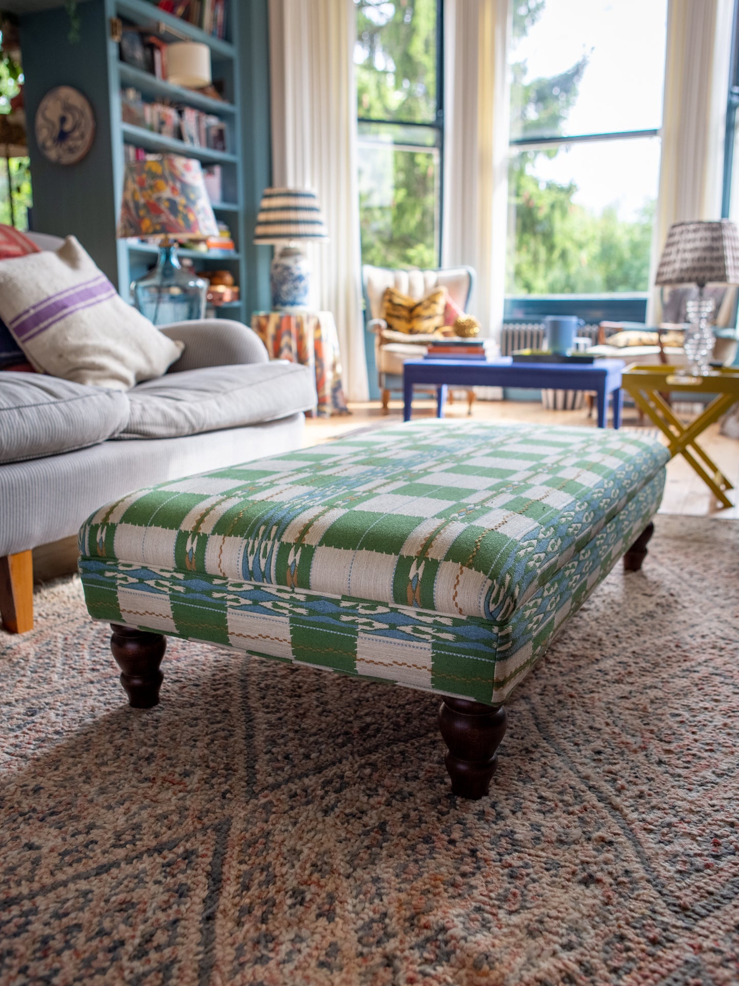 Bryher Classic Ottoman In Christopher Farr Chubby Check (Green)
