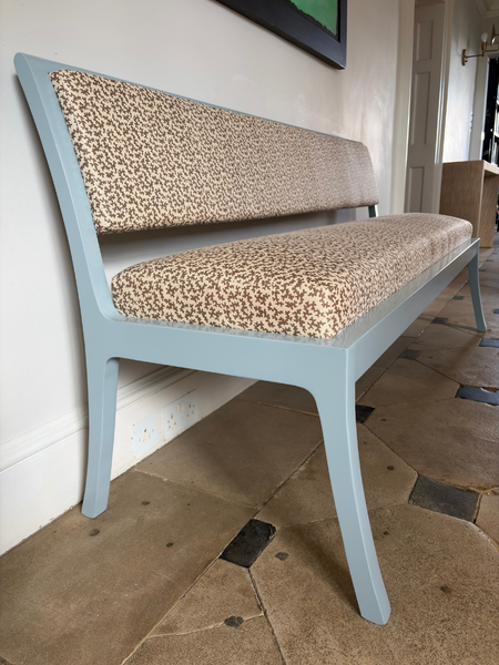 180cm Daphine Banquette bench in Sibyl Colefax seaweed in brown and farrow & ball parma gray
