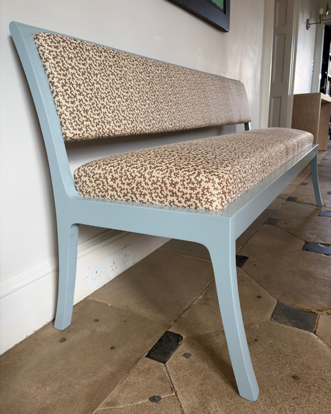 180cm Daphine Banquette bench in Sibyl Colefax seaweed in brown and farrow & ball parma gray