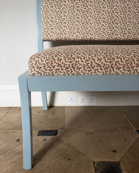 180cm Daphine Banquette bench in Sibyl Colefax seaweed in brown and farrow & ball parma gray