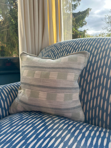 Lost and found pale blue square cushion