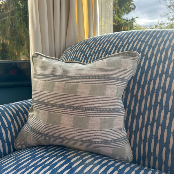 Lost and found pale blue square cushion