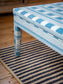 Bespoke Large Honey Upholstered Coffee Table Ottoman in Lost & Found Blue - READY TO SHIP