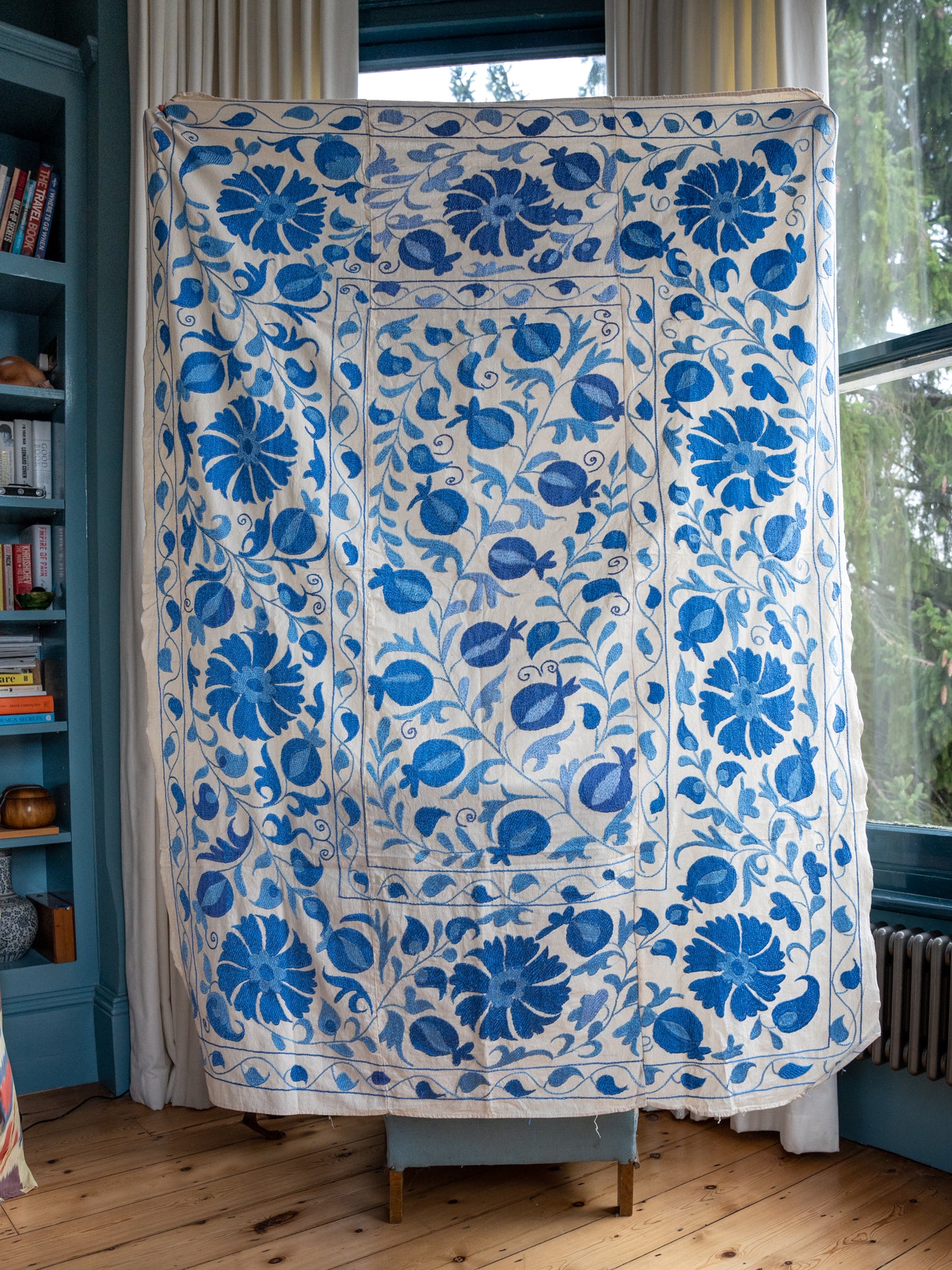 Blue & White Suzani | Bedcover, wall hanging or we can make it into an ottoman or headboard for you