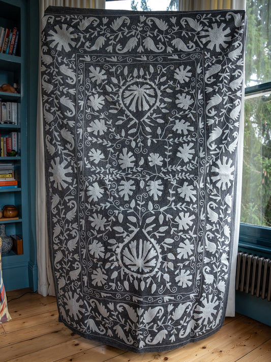 Black & White Suzani | Bedcover, wall hanging or we can make it into an ottoman or headboard for you