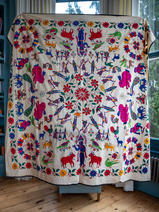 Vintage Embroidered Rajisthani village blanket. Wall hanging or would make wonderful large ottoman
