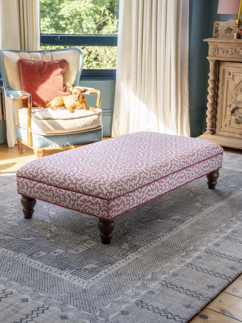 Bryher Classic Ottoman In Sanderson Truffle in Damson