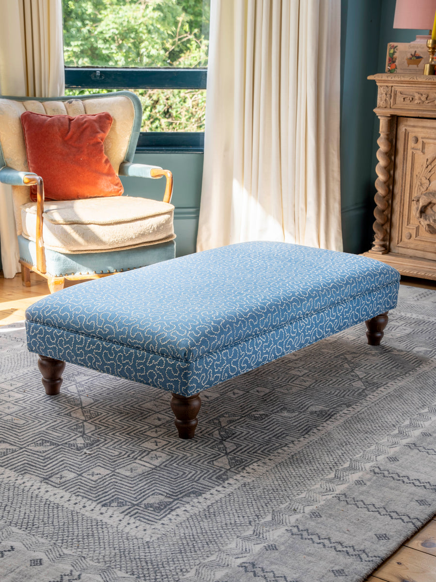 READY TO SHIP | Bryher Classic Ottoman In Linwood Wiggle Cornflower