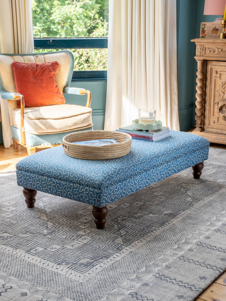 READY TO SHIP | Bryher Classic Ottoman In Linwood Wiggle Cornflower