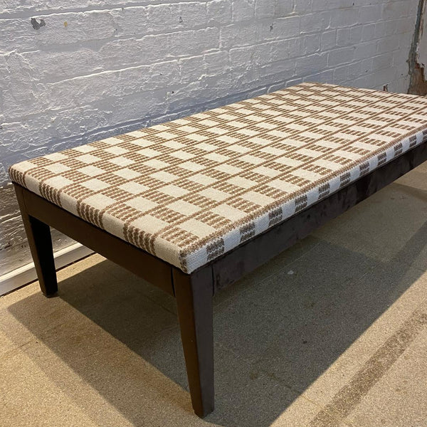 Honey Ottoman in Fermoie Cove and brown velvet