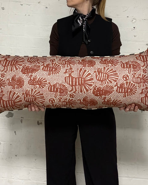 Bolster Cushion 90x35cm in Volga linen - Shirin in terracotta