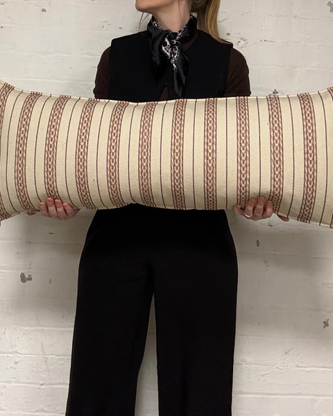 Bolster Cushion 90x35cm in Morris and Co - Elm stripe in apricot
