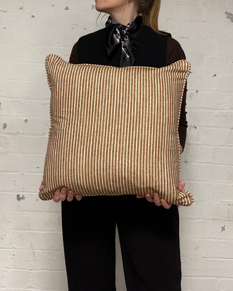 Pair of Square Cushion 45cm in Fermoie - Poulton stripe in brown (PRICE IS FOR BOTH)