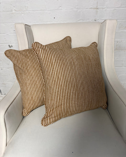 Pair of Square Cushion 45cm in Fermoie - Poulton stripe in brown (PRICE IS FOR BOTH)