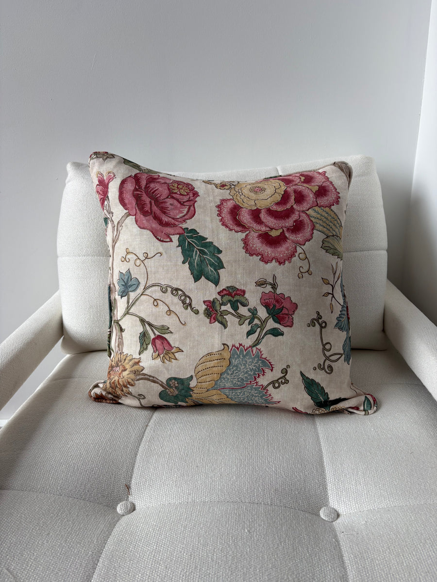 Colefax & Fowler Mariella in pink green square cushion