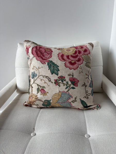 Colefax & Fowler Mariella in pink green square cushion