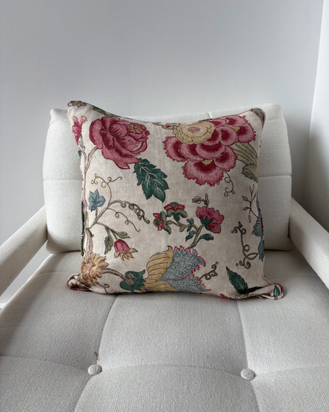Colefax & Fowler Mariella in pink green square cushion