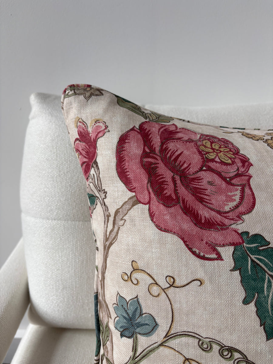Colefax & Fowler Mariella in pink green square cushion