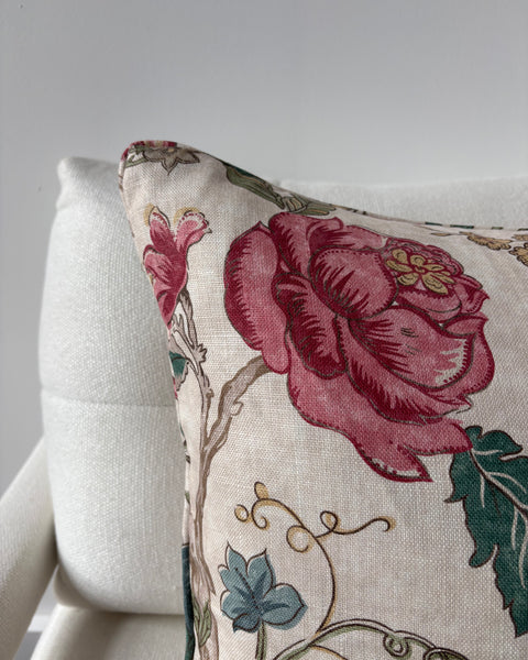 Colefax & Fowler Mariella in pink green square cushion