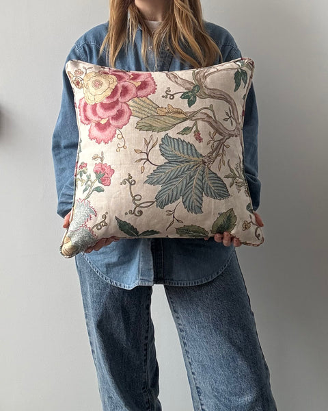 Colefax & Fowler Mariella in pink green square cushion