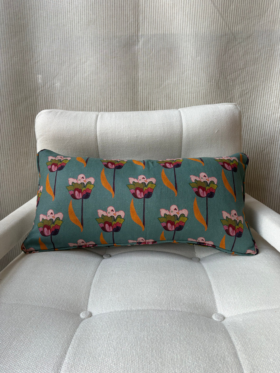 Mini bolster 60 x 30cm in Ottoline, Tulips in sea blue