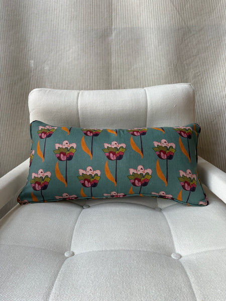 Mini bolster 60 x 30cm in Ottoline, Tulips in sea blue