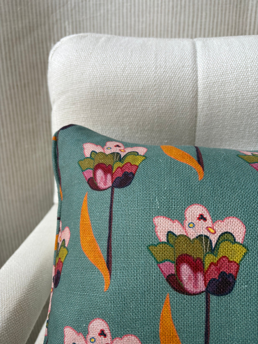 Mini bolster 60 x 30cm in Ottoline, Tulips in sea blue