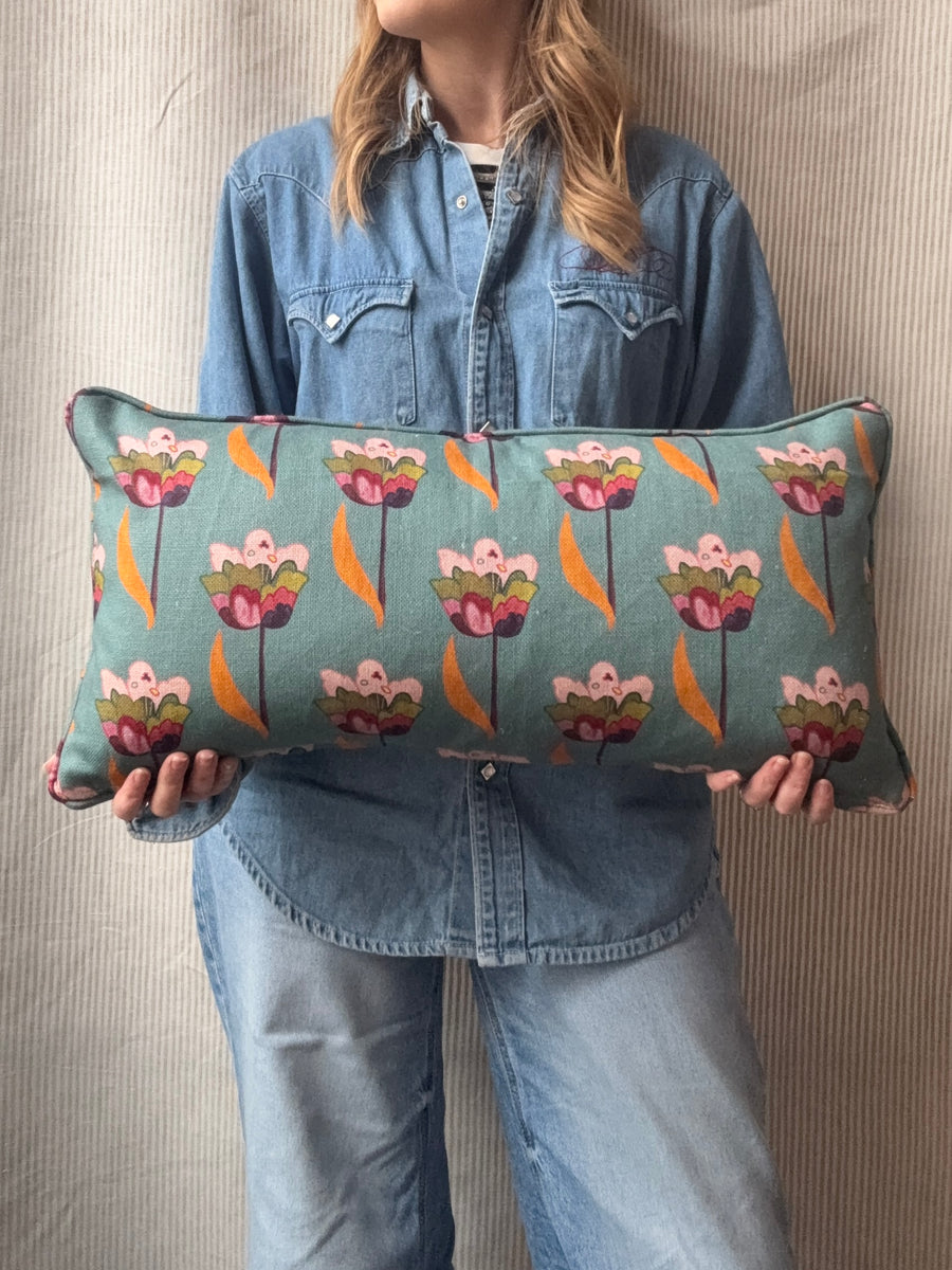 Mini bolster 60 x 30cm in Ottoline, Tulips in sea blue