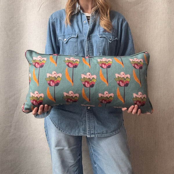 Mini bolster 60 x 30cm in Ottoline, Tulips in sea blue