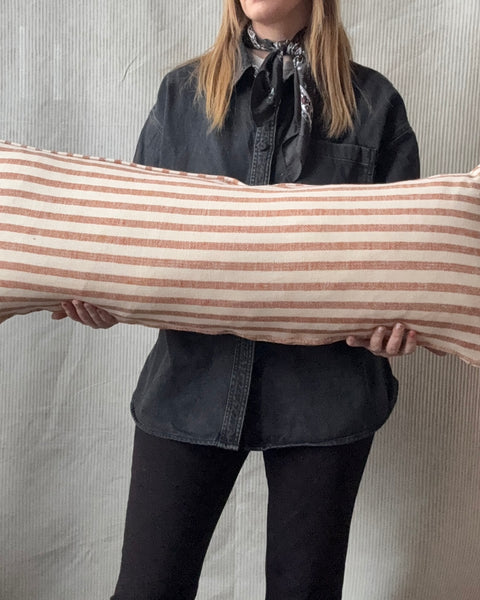 Bolster Cushion 90x35cm in Guy Goodfellow, Olive sacking in cognac