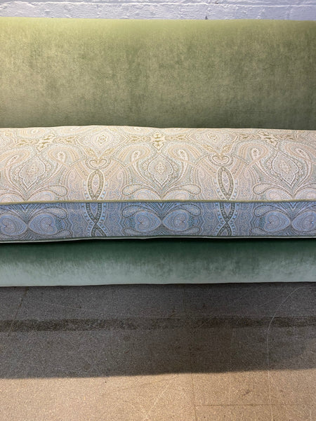 Bespoke sofa in Linwood Omega Velvet and Ian Sanderson Zarina on castor legs