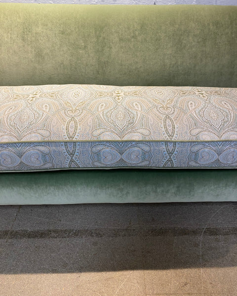 Bespoke sofa in Linwood Omega Velvet and Ian Sanderson Zarina on castor legs