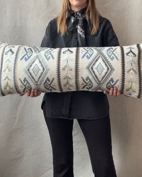 Bolster Cushion 90x35cm in Colefax and fowler, castille in blue