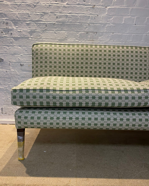 220cm Emily Banquette in Sanderson, Akan weave in Avocado