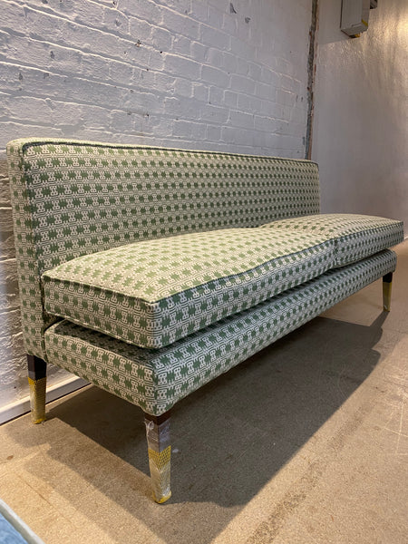 220cm Emily Banquette in Sanderson, Akan weave in Avocado