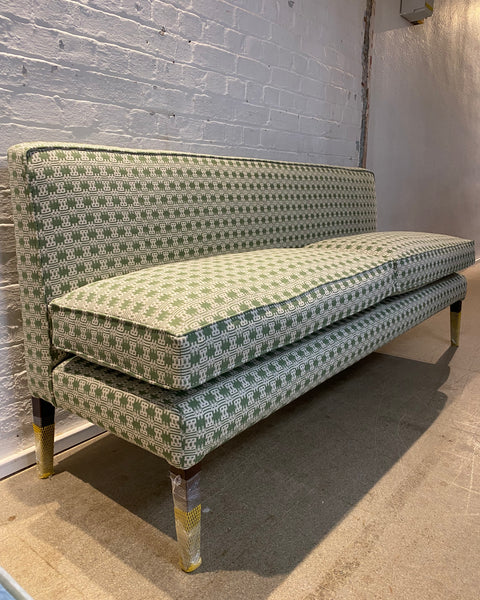 220cm Emily Banquette in Sanderson, Akan weave in Avocado
