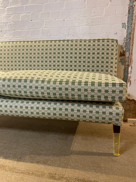220cm Emily Banquette in Sanderson, Akan weave in Avocado