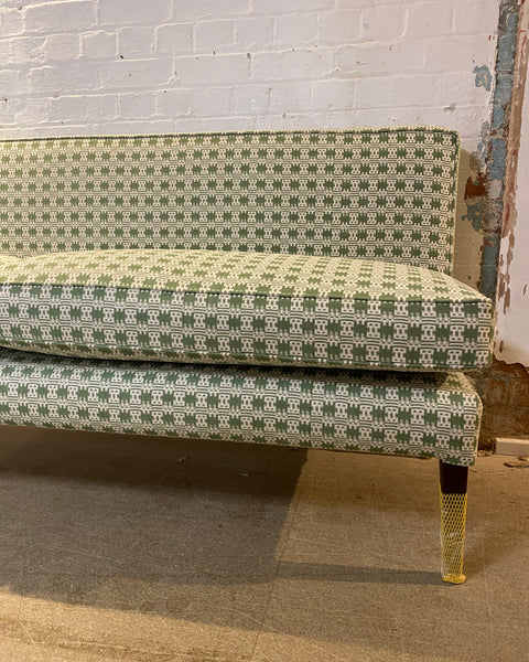 220cm Emily Banquette in Sanderson, Akan weave in Avocado