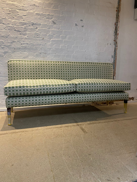 220cm Emily Banquette in Sanderson, Akan weave in Avocado