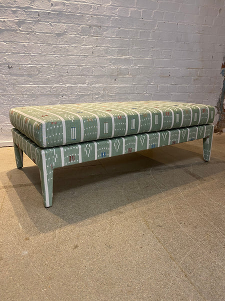 Honey Lux ottoman in Sanderson Safar
