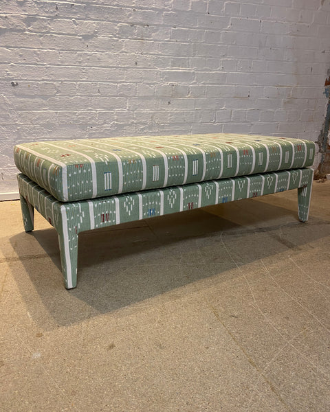 Honey Lux ottoman in Sanderson Safar