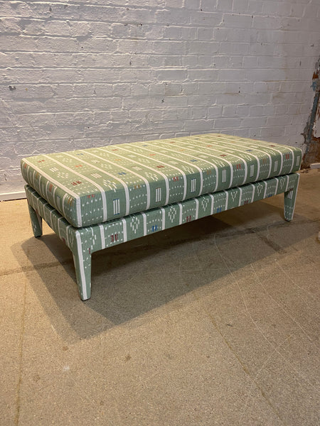 Honey Lux ottoman in Sanderson Safar