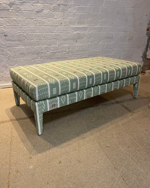 Honey Lux ottoman in Sanderson Safar